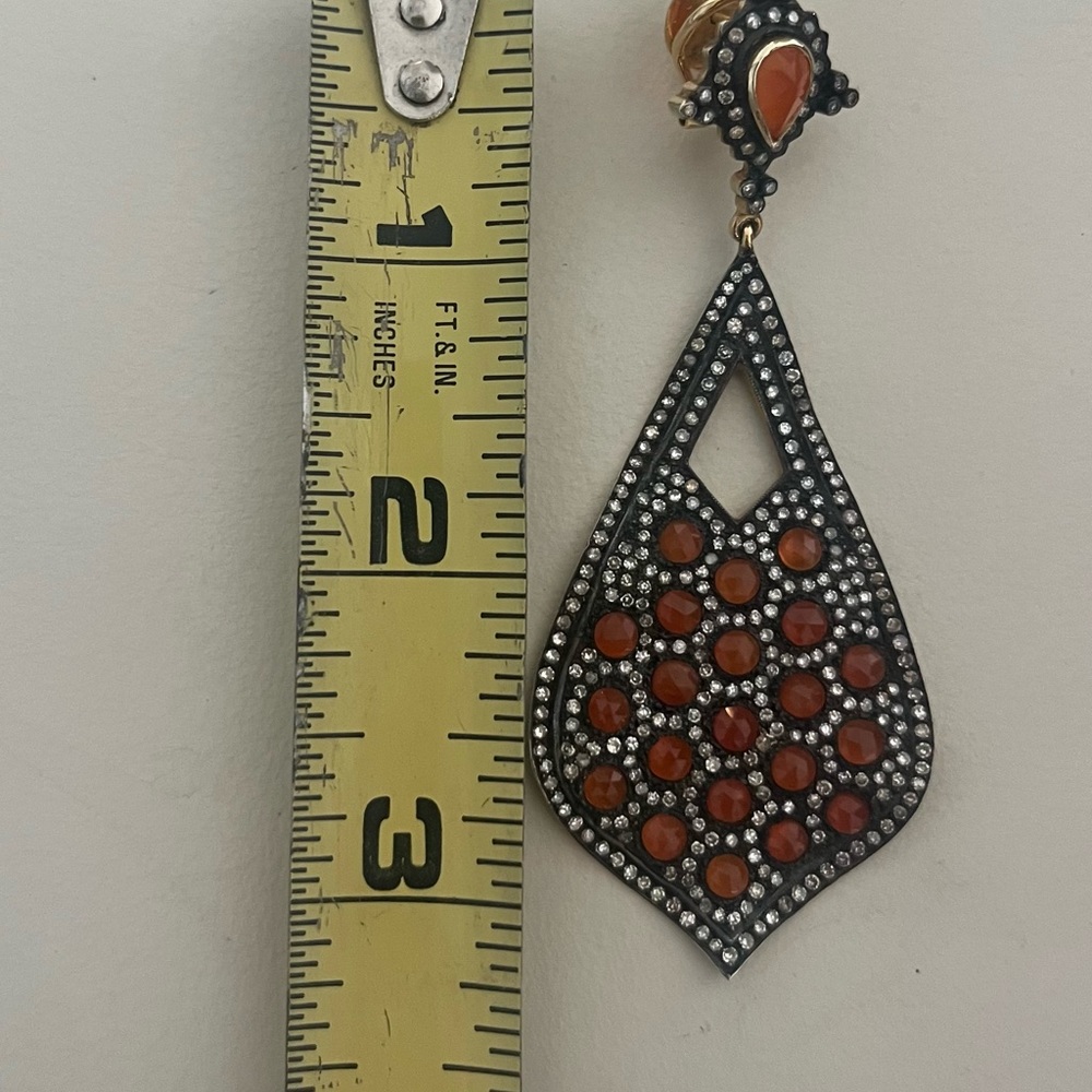 Large drop diamond and carnelian earrings